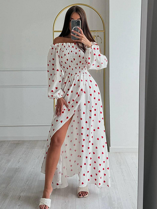 Женское романтичное легкое макси платье с сердцем муслин 100% хлопок 46/48, Белый Одесса - изображение 5