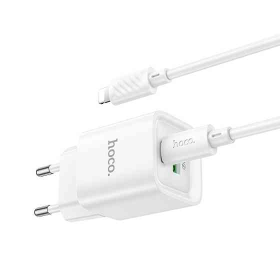 Мережевий зарядний пристрій з кабелем HOCO C147A Charm PD20W+QC3.0 charger set (C to iP)(EU) White Одеса