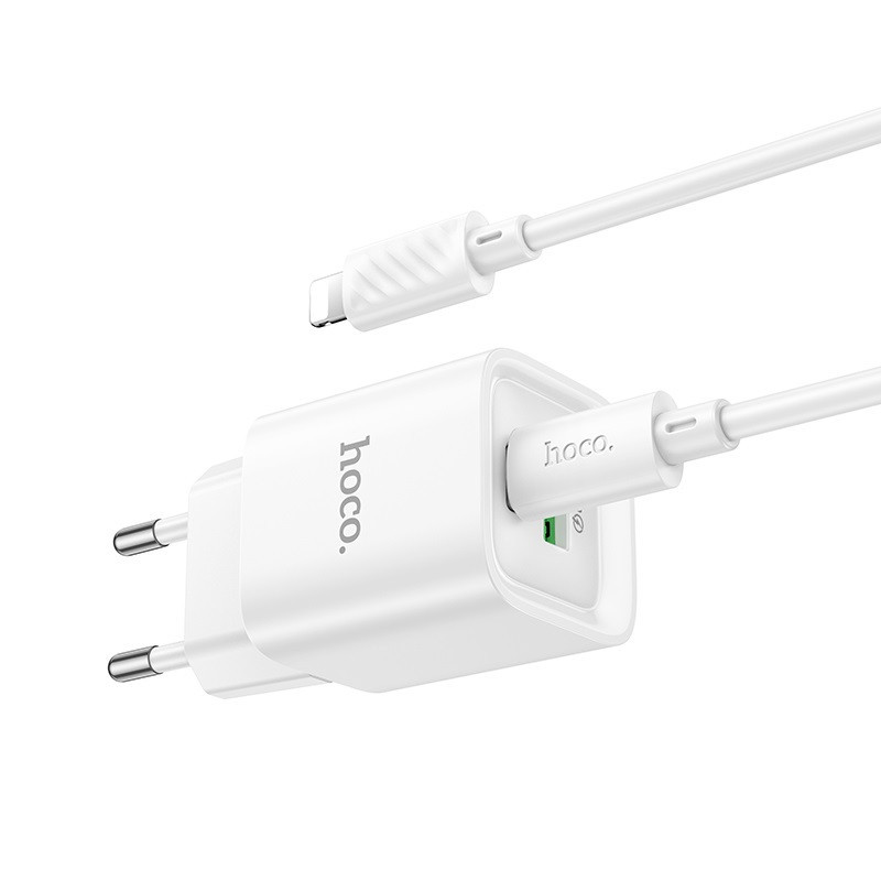 Мережевий зарядний пристрій з кабелем HOCO C147A Charm PD20W+QC3.0 charger set (C to iP)(EU) White Одеса - фото 5