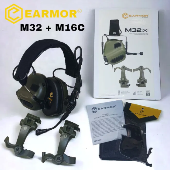Комплект активные наушники Earmor M32(x) + крепление чебурашки M16C (Оливковый) Винница