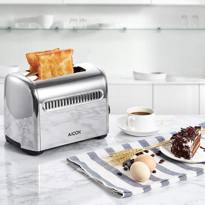Тостер Aicok на 2 ломтика, из нержавеющей стали с выдвижным поддоном для крошек, 7 настроек 850 Вт с Киев - изображение 1