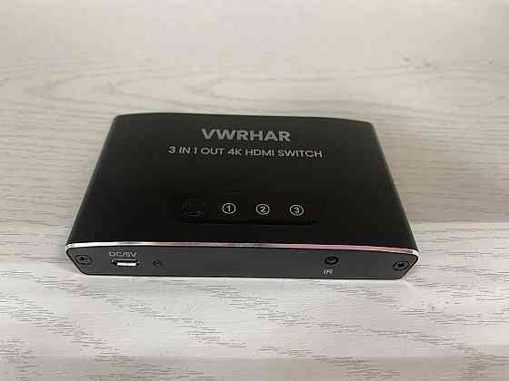 Перемикач HDMI Switch VWRHar 3 в 1 вихід 4K UHD, алюмінієвий комутатор із ручним керуванням та USB-живленням [Б/В] Київ