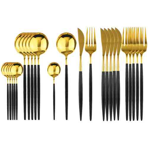 Набор столовых приборов 24 предмета из нержавеющей стали, золотой и черный цвет, премиум Киев