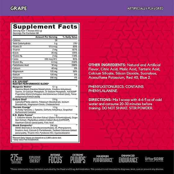 Предтренировочный комплекс BSN N.O. Xplode 3.3 1109 g (Grape) Луцк