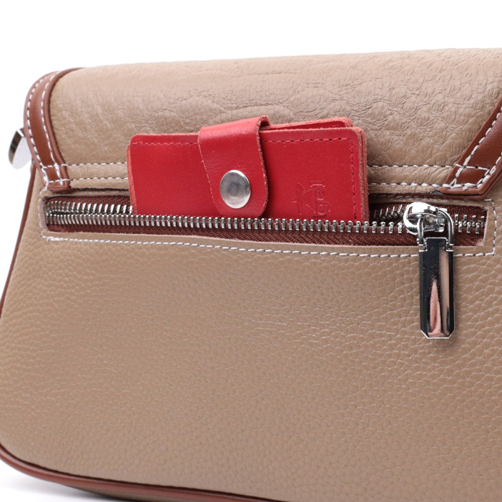 Стильна сумка жіноча з фактурним клапаном з натуральної шкіри Vintage 22620 Бежева Київ - фото 9