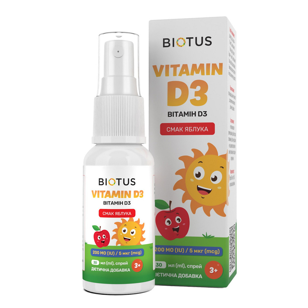 Вітамін D3 Biotus Vitamin D3 200 МЕ/5 мкг 30 мл яблуко Київ - фото 2
