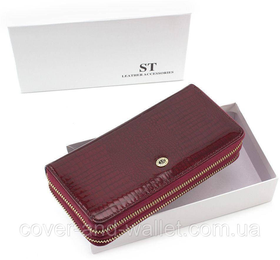 Жіночий лаковий шкіряний гаманець на дві блискавки синього кольору ST Київ - фото 6