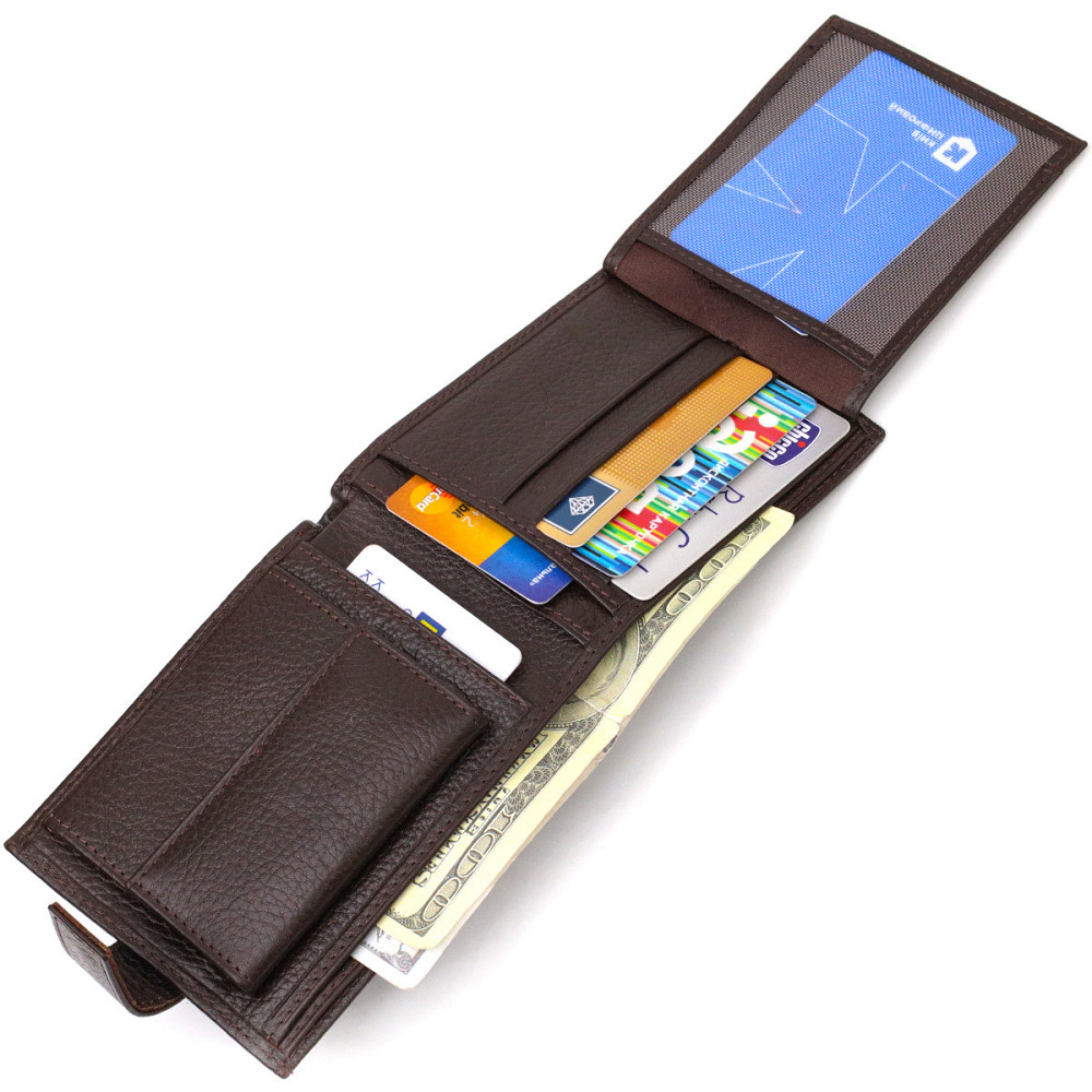 Місткий чоловічий гаманець із натуральної шкіри флотар CANPELLINI 21944 Коричневий Київ - фото 4