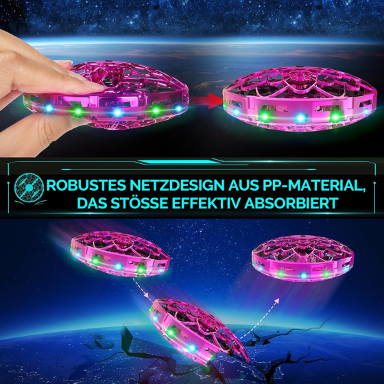 Летающий шар-дрон Semai Mini UFO, управление жестами, 360°, LED-подсветка, аккумулятор, розовый Киев