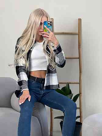 Жіноча тепла сорочка в клітинку "Elba" оптом | Розпродаж моделі 42-44, Чорний+білий Київ