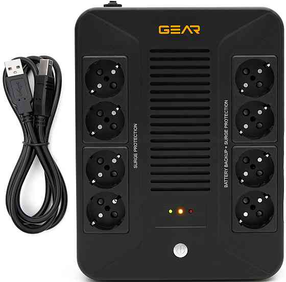 Пристрій безперебійного живлення GEAR, UPS 850VA, 510W, AVR, 8Schuko, plastic case USB+RJ45 (GU-850PLUS6) Київ