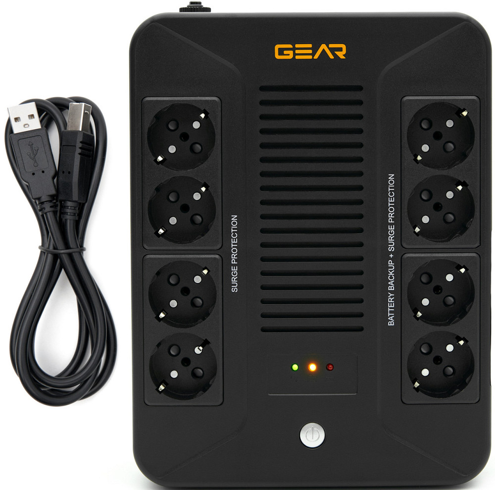 Пристрій безперебійного живлення GEAR, UPS 850VA, 510W, AVR, 8Schuko, plastic case USB+RJ45 (GU-850PLUS6) Київ - фото 2