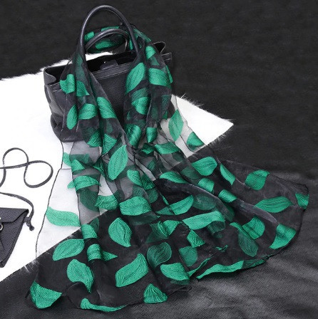 Шарфик женский с принтом 180 на 68 см черно-зеленый Киев - изображение 1
