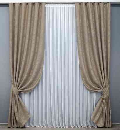 Комплект готовых штор VR-Textil Жаккард Sultan XO № 1680ш Темно-бежевый 100х275 см 2 шт (31-764) Киев