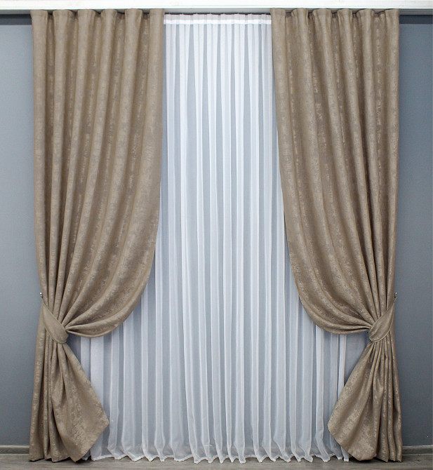 Комплект готових штор VR-Textil Жакард Sultan XO № 1680ш Темно-бежевий 100х275 см 2 шт (31-764) Київ - фото 1