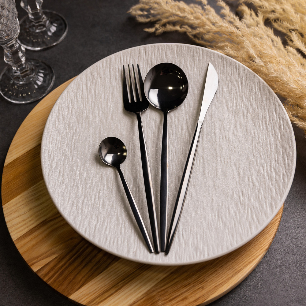 Yiwu Набір столових приборів 24 предмети набір ложок виделок і ножів на 6 персон Чорний HP-20-4 Коломыя - изображение 4