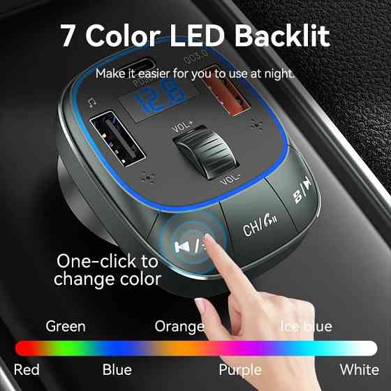 Автомобільний FM-трансміттер Vention PD 54W 3-Port USB (C+A+A) LED/USB Flash/Bluetooth, вольтметр Вінниця