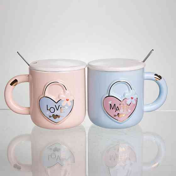 Yiwu Набір парних порцелянових чашок із серцем 2 (шт) по 400 (мл) чашки на подарунок із кришкою Коломия