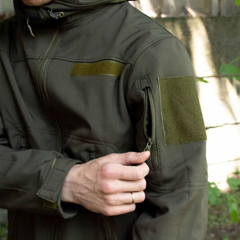 Армейская мужская демисезонная куртка оливковая Soft Shell, военная куртка софтшел с капюшоном Львов - изображение 2