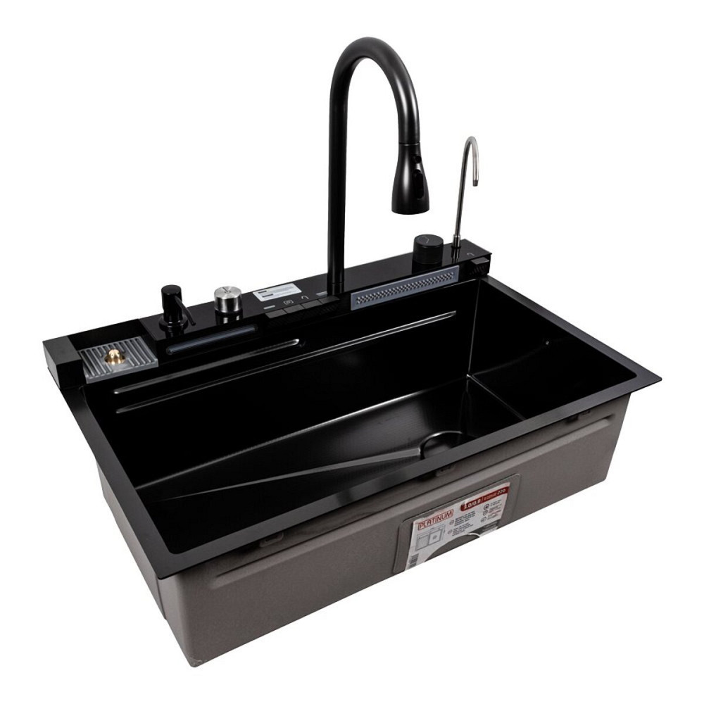 PLATINUM Кухонна мийка CM 75*46C PVD чорна Platinum Handmade "ВОДОСПАД" (Декор) Киев - изображение 8