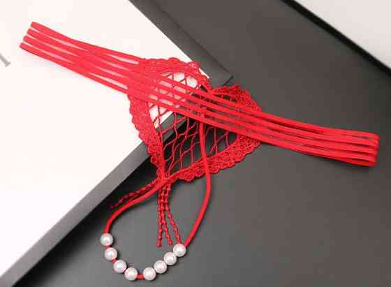 Трусики з бусинками червоні - розмір універсальний (на резинці), 15% нейлон, 85% поліестер Київ