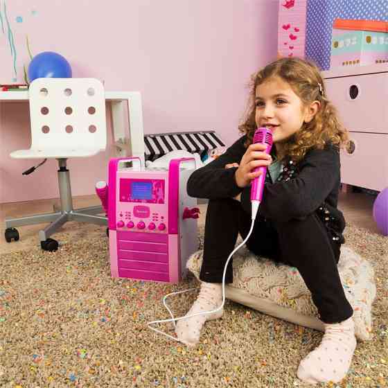 KA8P-V2 PK караоке-система CD-програвач AUX 2 мікрофони рожевий/чорний (Німеччина, читати опис) Рівне