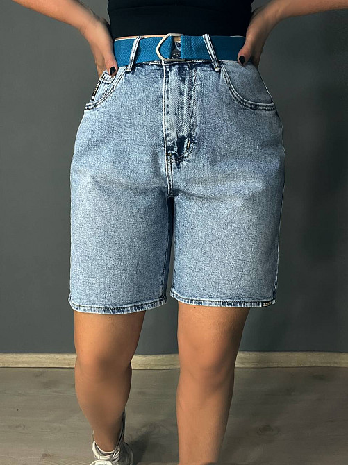 Шорти жіночі джинсові Liana 440 бермуди середньої довжини з ременем блакитні, блакитний, 33, 33, 90 см, 116 см Київ - фото 13