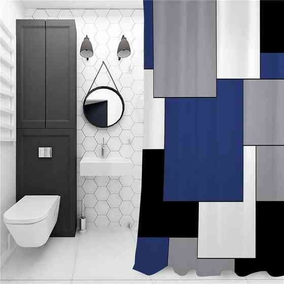 Шторка для ванної та душу з кільцями 180x180 см водостійка, шторка для ванної кімнати з гачками, з принтом з квадратів Кам'янець-Подільський