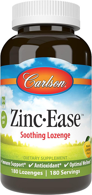 Цинк Carlson Labs Zinc Ease Soothing Lozenge 180 Lozenges (Lemon) Луцк - изображение 1