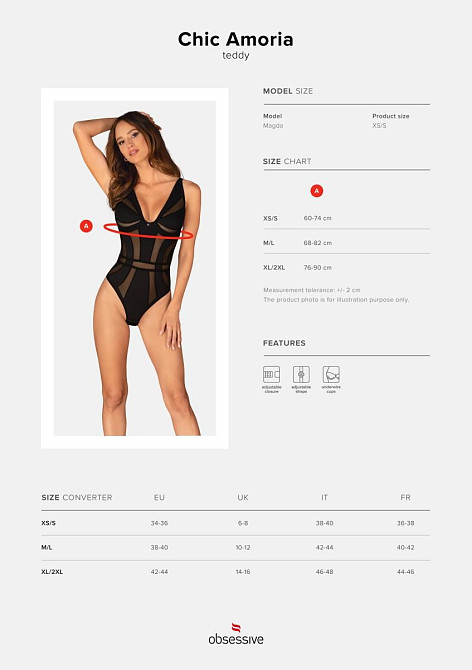Боди с полупрозрачными вставками Chic Amoria Obsessive, черное, XS/S Sex Aura Киев - изображение 5