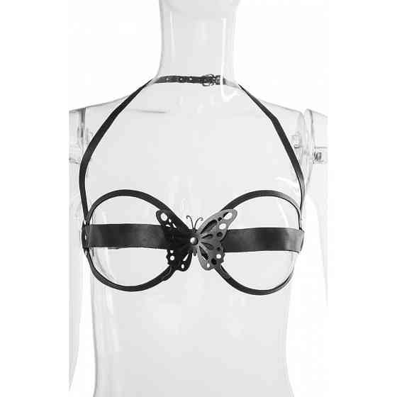 Бюстгальтер з метеликом One Size Lb1, натуральна шкіра, чорний Sex Aura Київ