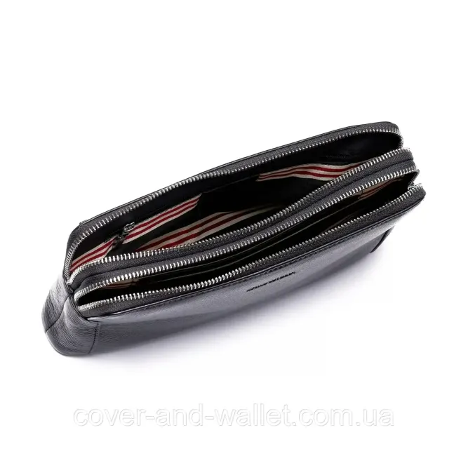 Солідна чоловіча барсетка на дві блискавки із натуральної шкіри Marco Coverna MC 8747-3 Black Київ - фото 10