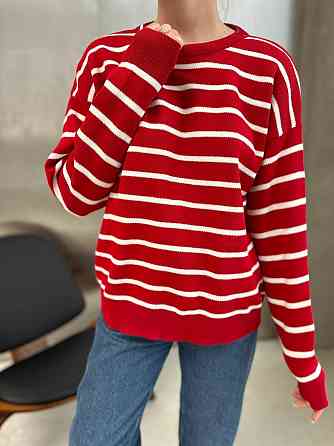 Жіночий базовий смугастий светр оверсайз вовна 70% акрил 30% Червоний Одеса