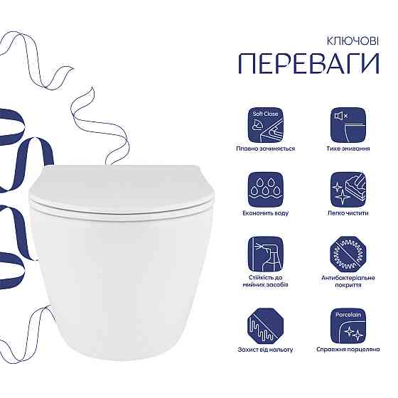 Унітаз підвісний Qtap Robin New безобідковий із сидінням Soft-close QT13332381ASW Київ