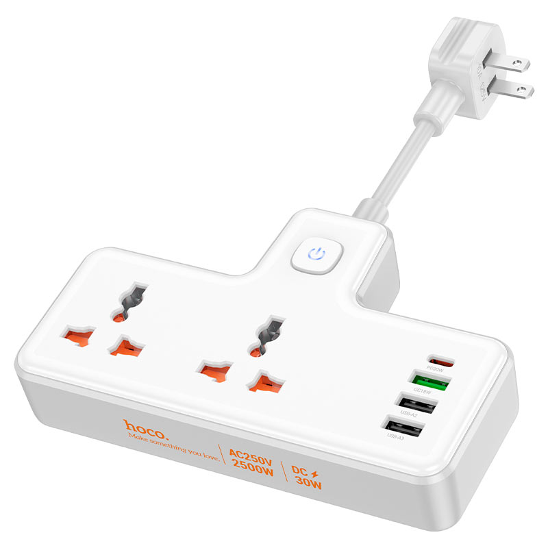 Мережевий подовжувач HOCO AC12 Reise 2-position expansion socket White 6942007607087 Одеса - фото 1