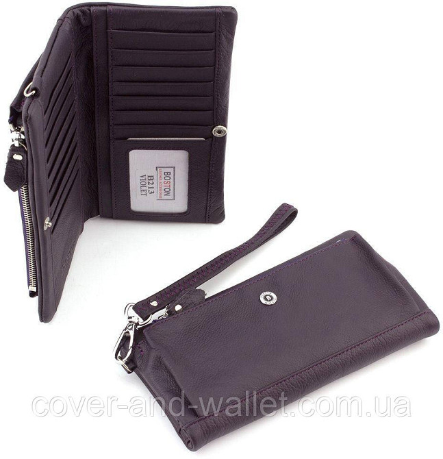 Женский кошелек с карманом на молнии и ремешком для руки фиолетового цвета Boston Киев - изображение 5