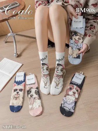 Шкарпетки жіночі із собачками. У наборі з 5 шт. Яскраві жіночі шкарпетки з приколами. Coalo socks. Розмір 36-41 Київ