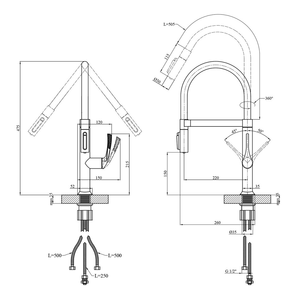 Змішувач для ванни Kroner KRP Axis Line — GRP039569 Київ - фото 2