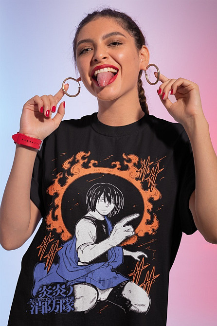 Футболка з аніме принтом Енен Но Схоубоутаі Фіре оверсайз (S/M/L) Чорний AnimeJ0236 Дніпро - фото 1