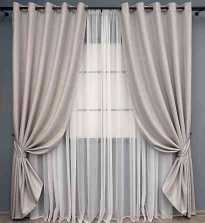 Комплект штор на люверсах VR-Textil Блэкаут двусторонний Scandi № 1901ш Светло-бежевый 150х250 см 2 шт (37-0309) Киев