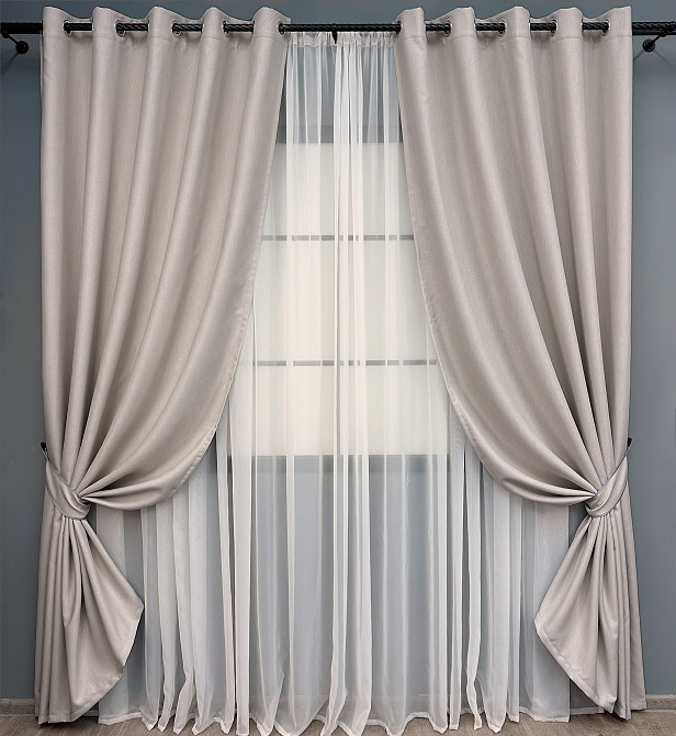 Комплект штор на люверсах VR-Textil Блэкаут двусторонний Scandi № 1901ш Светло-бежевый 150х250 см 2 шт (37-0309) Киев - изображение 2