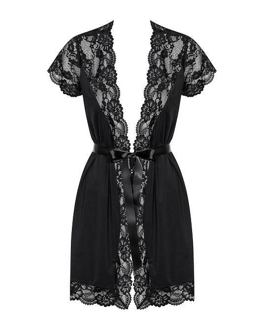 Сатиновый открытый пеньюар на поясе Obsessive 810-PEI–1 peignoir black L/XL, черный Sex Aura Киев - изображение 5