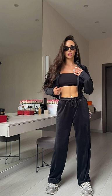 Женский прогулочный костюм двойка из велюра Черный, 42/44 Одесса - изображение 4