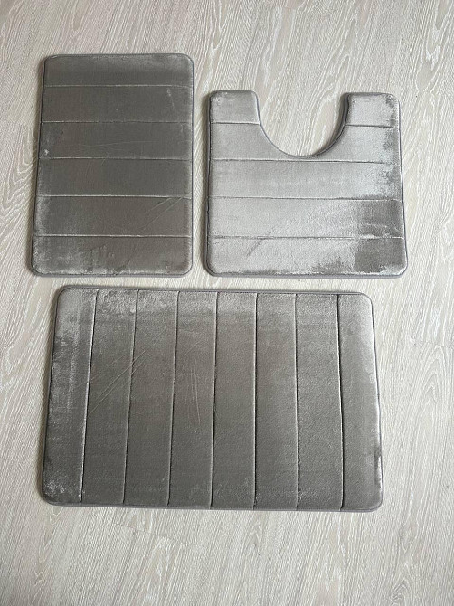 Набор 3 коврика для ванной Aquarius с эффектом памяти 50х80 см, 40х60 см, U-образный 50х50 см Темно-Бежевый в полоску Буча - изображение 17