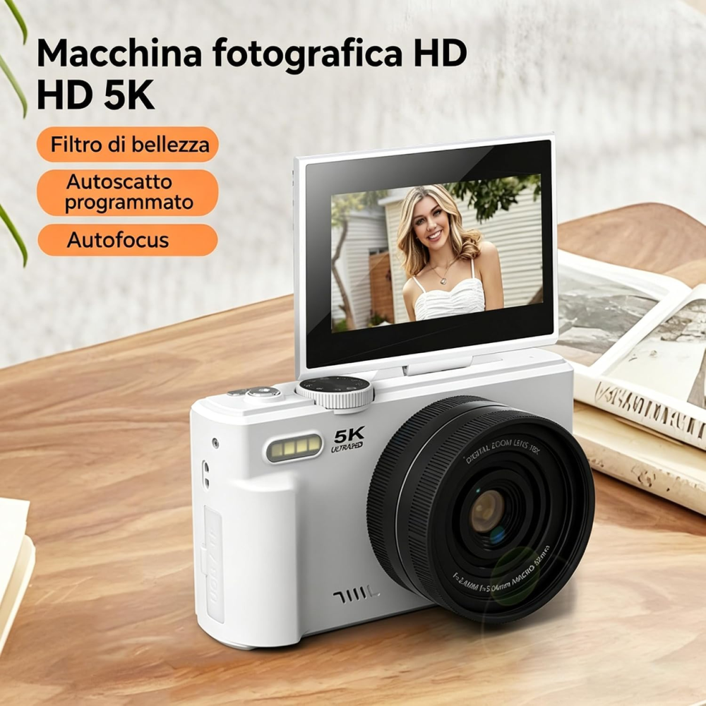 Цифрова камера WD08 5K 75 МП Wi-Fi, 3" поворотний екран 180°, автофокус, 18x Zoom, карта 64 ГБ, біла Київ - фото 3