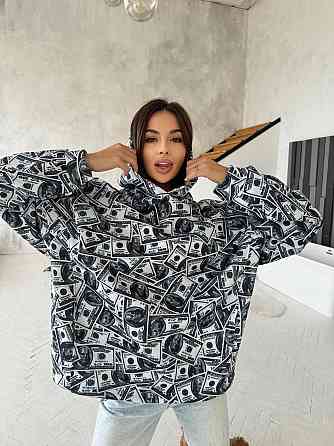 Женская стильная оверсайз худи с долларами трехнитка на флисе Одесса