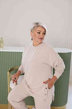 Жіночий стильний повсякденний костюм двонитка Беж, 54/58 Одеса