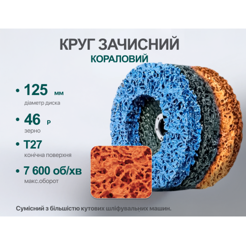 Круг зачисний "корал" 125мм х 22,2мм середньої жорсткост (помаранчевий), Alloid Одеса