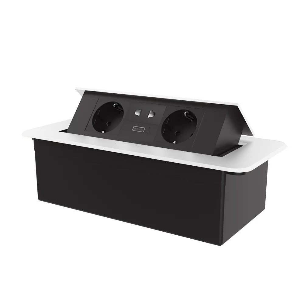 Меблева розетка потрійна LIVOLO біла, вбудована у стільницю, з USB 10 Вт, універсальною розеткою 2-в-1, висувна, з заземленням, плавне відкриття, алюм Коломыя - изображение 1