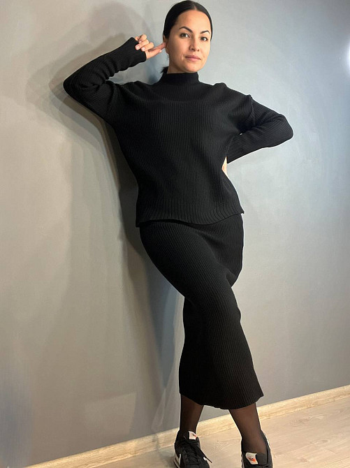Костюм женский ENJOY 82345 свитер с длинной юбкой рубчик вязка one size черный, черный, one size Киев - изображение 15
